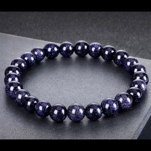 Stability Blue Sandstone Goldstone Crystal Bead Bracelet Navy Mens Womens Unisex